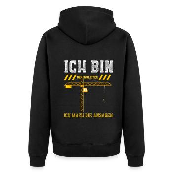 Ich Bin Der Bauleiter Ich Mach D... - Unisex Premium Bio Zip Hoodie - Schwarz - Hinten - Nico (187cm)