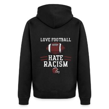 Love Football Hate Racism - Unisex Premium Bio Zip Hoodie - Schwarz - Hinten - Nico (187cm)