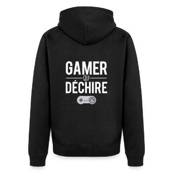 Gamer qui déchire geek manette console humour - Veste à capuche bio Premium Unisexe - noir - Dos - Nico (187cm)