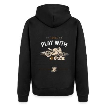 I Still Play With Blocks - Unisex Premium Bio Zip Hoodie - Schwarz - Hinten - Nico (187cm)