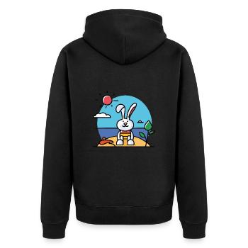 Hase am Strand beim Sonnenbad - Unisex Premium Bio Zip Hoodie - Schwarz - Hinten - Nico (187cm)