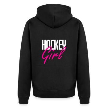 Hockey Girl Hockeyspielerin Frauen Feldhockey - Unisex Premium Bio Zip Hoodie - Schwarz - Hinten - Nico (187cm)