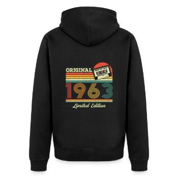 Original 1963 édition limitée millésime année de naissance - Veste à capuche bio Premium Unisexe - noir - Dos - Nico (187cm)