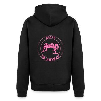 Fitness Sportlerin, Hip Thrust, Gym, Krafttraining - Unisex Premium Bio Zip Hoodie - Schwarz - Hinten - Nico (187cm)