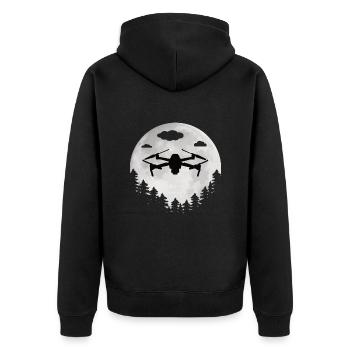 Drohnen Pilot Drohne Mond FPV Pilot Drone Moon - Unisex Premium Bio Zip Hoodie - Schwarz - Hinten - Nico (187cm)