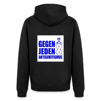 Gegen jeden antisemitismus - Unisex Premium Bio Zip Hoodie - Schwarz - Hinten - Nico (187cm)
