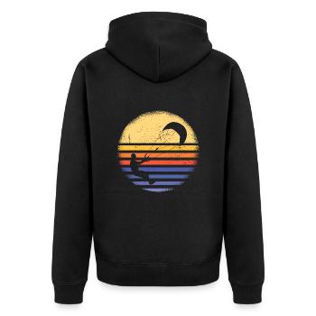 Sport Retro Sunset Kitesurfing - Unisex Premium Bio Zip Hoodie - Schwarz - Hinten - Nico (187cm)