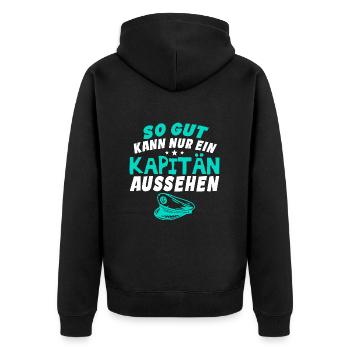 So gut kann nur ein Kapitän aussehen - Unisex Premium Bio Zip Hoodie - Schwarz - Hinten - Nico (187cm)