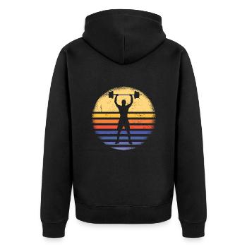 Sport Retro Sunset Weightlifting - Unisex Premium Organic Zip Hoodie - black - Back - Nico (187cm)