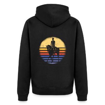 Sport Retro Sunset Equestrian - Unisex Premium Organic Zip Hoodie - black - Back - Nico (187cm)