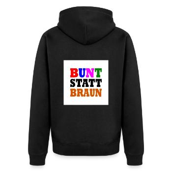 Bunt statt braun - Unisex Premium Bio Zip Hoodie - Schwarz - Hinten - Nico (187cm)