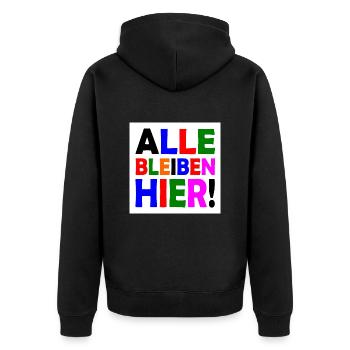 Alle bleiben hier - Unisex Premium Bio Zip Hoodie - Schwarz - Hinten - Nico (187cm)