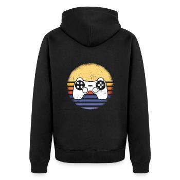Gamer Retro Sunset Gaming - Unisex Premium Bio Zip Hoodie - Schwarz - Hinten - Nico (187cm)