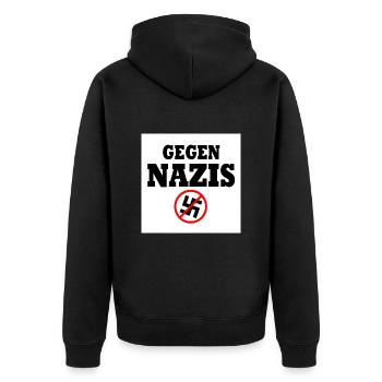 Gegen nazis - Unisex Premium Bio Zip Hoodie - Schwarz - Hinten - Nico (187cm)