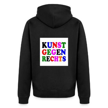 Kunst gegen rechts - Unisex Premium Bio Zip Hoodie - Schwarz - Hinten - Nico (187cm)