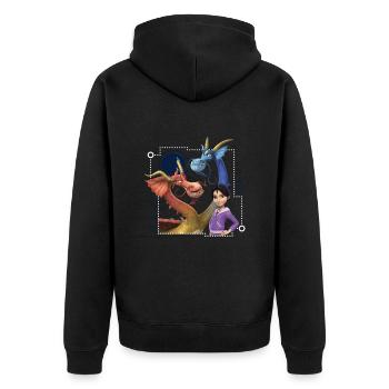 Dragons – Die 9 Welten Jun Wong Mit Wu & Wei - Unisex Premium Bio Zip Hoodie - Schwarz - Hinten - Nico (187cm)