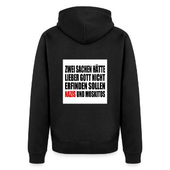 Fch nzs - nazis und moskitos - Unisex Premium Bio Zip Hoodie - Schwarz - Hinten - Nico (187cm)
