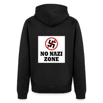To the right - Unisex Premium Organic Zip Hoodie - black - Back - Nico (187cm)