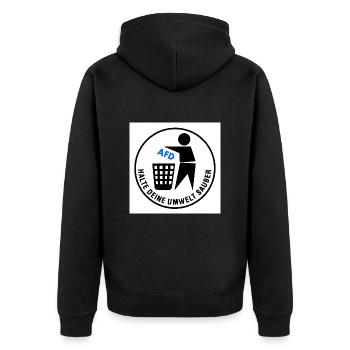 halte deine umwelt sauber - Unisex Premium Bio Zip Hoodie - Schwarz - Hinten - Nico (187cm)