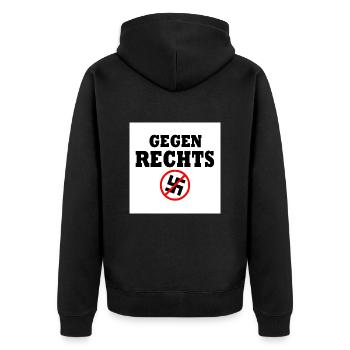 Gegen rechts - Unisex Premium Bio Zip Hoodie - Schwarz - Hinten - Nico (187cm)