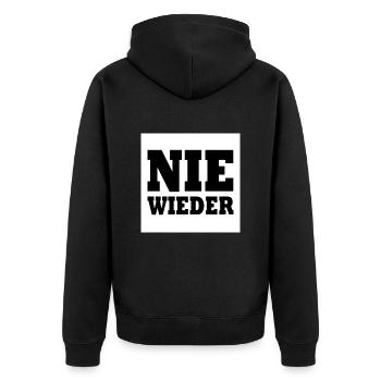 Nie wieder - Unisex Premium Bio Zip Hoodie - Schwarz - Hinten - Nico (187cm)