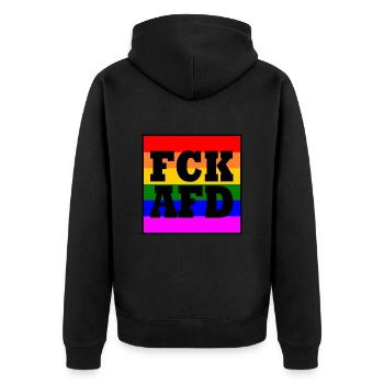 Fck afd - Unisex Premium Organic Zip Hoodie - black - Back - Nico (187cm)