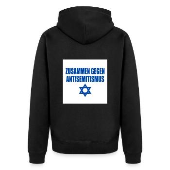 zusammen gegen antisemitismus - Unisex Premium Bio Zip Hoodie - Schwarz - Hinten - Nico (187cm)