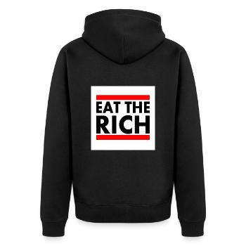 Eat the rich - Unisex Premium Bio Zip Hoodie - Schwarz - Hinten - Nico (187cm)