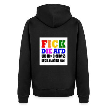 fick die afd und fick dich dass du sie gewählt has - Unisex Premium Bio Zip Hoodie - Schwarz - Hinten - Nico (187cm)