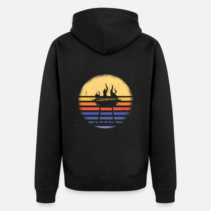 Griller Retro Sunset Grilling - Unisex Premium Bio Zip Hoodie - Schwarz
