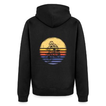 Biker Retro Sunset Mountain Biking - Unisex Premium Bio Zip Hoodie - Schwarz - Hinten - Nico (187cm)