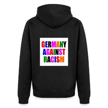 Germany against racism - Unisex Premium Bio Zip Hoodie - Schwarz - Hinten - Nico (187cm)