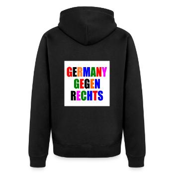 Germany gegen rechts - Unisex Premium Bio Zip Hoodie - Schwarz - Hinten - Nico (187cm)