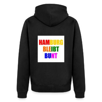 hamburg bleibt bunt - Unisex Premium Bio Zip Hoodie - Schwarz - Hinten - Nico (187cm)