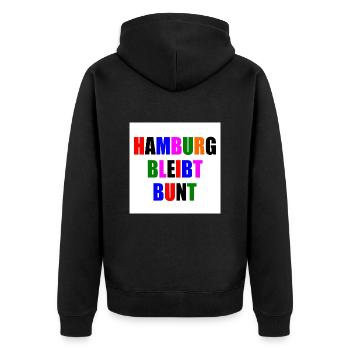 hamburg bleibt bunt - Unisex Premium Bio Zip Hoodie - Schwarz - Hinten - Nico (187cm)