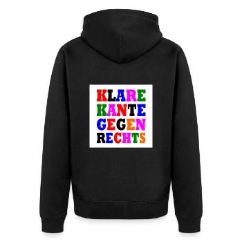 klare kante gegen rechts - Unisex Premium Bio Zip Hoodie - Schwarz - Hinten - Nico (187cm)