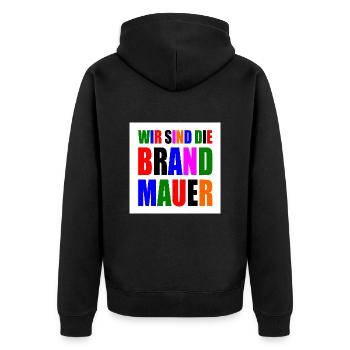 wir sind die brandmauer - Unisex Premium Bio Zip Hoodie - Schwarz - Hinten - Nico (187cm)