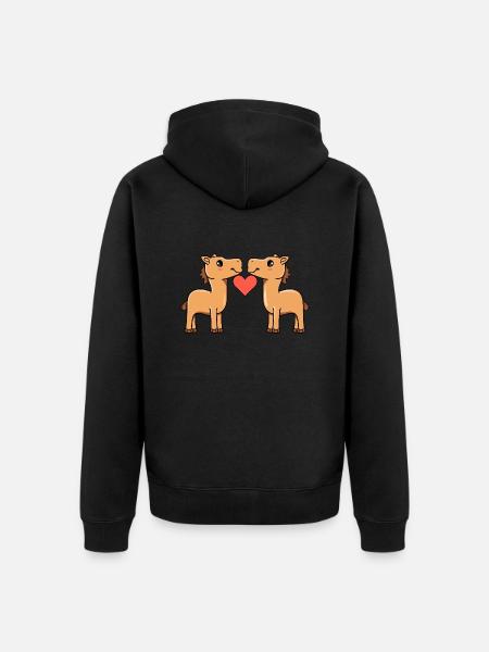Kamel Paar Herz - Unisex Premium Bio Zip Hoodie - Schwarz