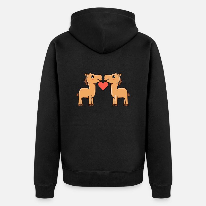 Kamel Paar Herz - Unisex Premium Bio Zip Hoodie - Schwarz