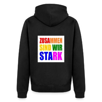 zusammen sind wir stark - Unisex Premium Bio Zip Hoodie - Schwarz - Hinten - Nico (187cm)