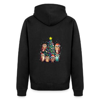 Eulen mit Weihnachtsmütze feiern Weihnachten - Unisex Premium Bio Zip Hoodie - Schwarz - Hinten - Nico (187cm)