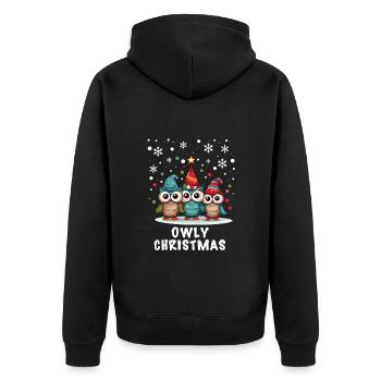 Niedliche Schnee Eulen wünschen Frohe Weihnachten - Unisex Premium Bio Zip Hoodie - Schwarz - Hinten - Nico (187cm)