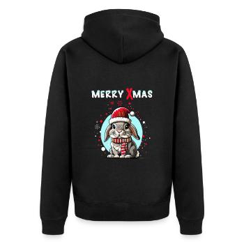 Lapin mignon avec chapeau de père Noël célébrant Noël - Veste à capuche bio Premium Unisexe - noir - Dos - Nico (187cm)