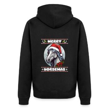 Weihnachten mit Pferd für Pferdenarren und Reiter - Unisex Premium Bio Zip Hoodie - Schwarz - Hinten - Nico (187cm)