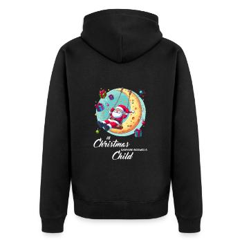 Père Noël sur balançoire enfant de Noël - Veste à capuche bio Premium Unisexe - noir - Dos - Nico (187cm)
