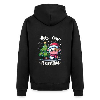 Une vache mignonne célèbre Noël avec des cadeaux - Veste à capuche bio Premium Unisexe - noir - Dos - Nico (187cm)