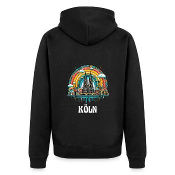 Köln Domstadt Kölner Dom Kölsch Karneval Alaaf Fun - Unisex Premium Bio Zip Hoodie - Schwarz - Hinten - Nico (187cm)