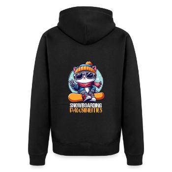 Lustige Snowboard Katze mit Sonnenbrille Apparel - Unisex Premium Bio Zip Hoodie - Schwarz - Hinten - Nico (187cm)