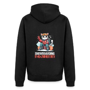 Cool Cat Loves Snowboarding Snow Snowboarder - Unisex Premium Organic Zip Hoodie - black - Back - Nico (187cm)