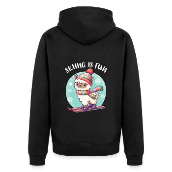 Niedliches Lama mit Strickmütze fährt Ski lustig - Unisex Premium Bio Zip Hoodie - Schwarz - Hinten - Nico (187cm)